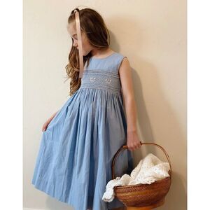 Strasburg Girls 4 Smocked Blue Gingham Dress